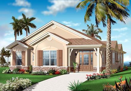 Florida Mediterranean Narrow Lot One-Story Elevation of Plan 64899