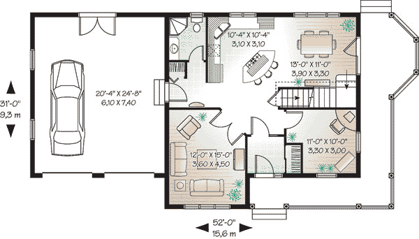 Country Farmhouse Traditional Level One of Plan 64901