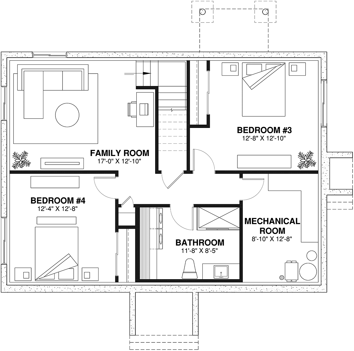 One-Story Traditional Lower Level of Plan 64912