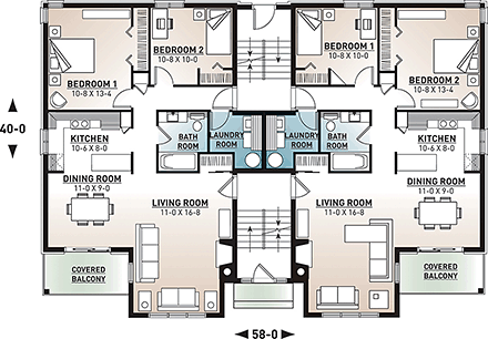 Multi-Family Plan 64952 First Level Plan