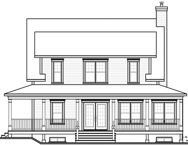 Country Southern Rear Elevation of Plan 64960