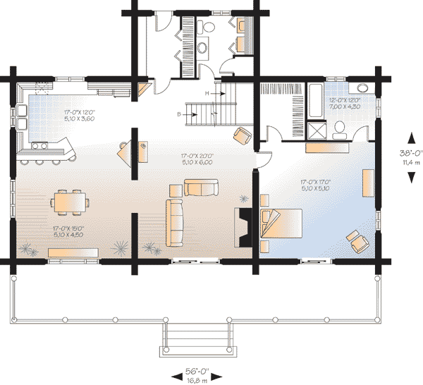 Cabin Craftsman Log Level One of Plan 64969