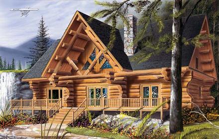 Cabin Craftsman Log Elevation of Plan 64969