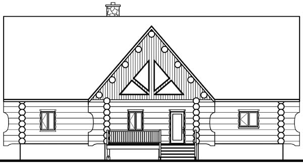 Cabin Craftsman Log Rear Elevation of Plan 64969