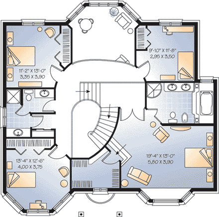 House Plan 64974 Second Level Plan