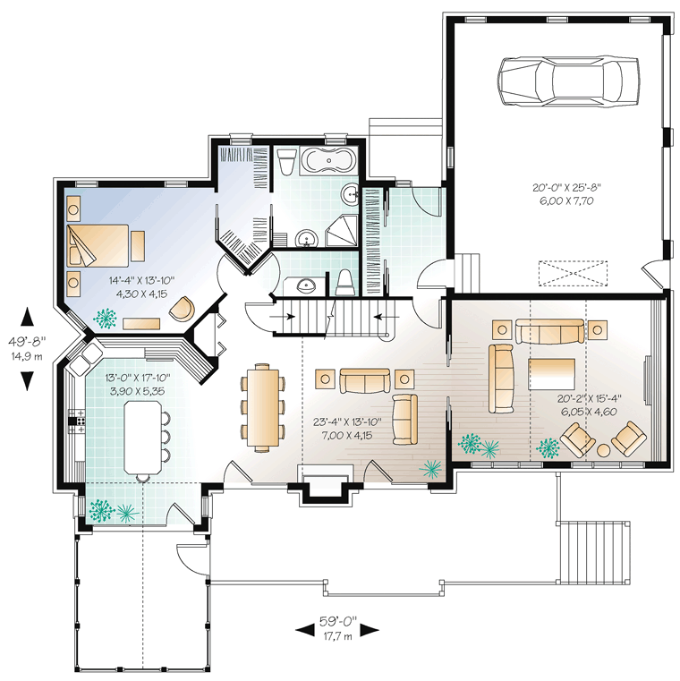 Coastal Country Craftsman Level One of Plan 64981