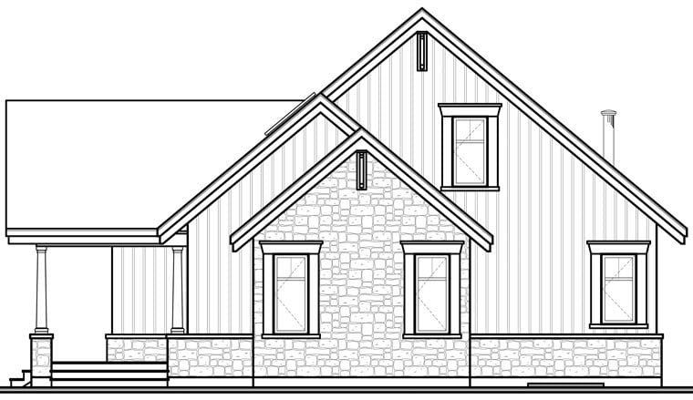 Craftsman Rear Elevation of Plan 64988