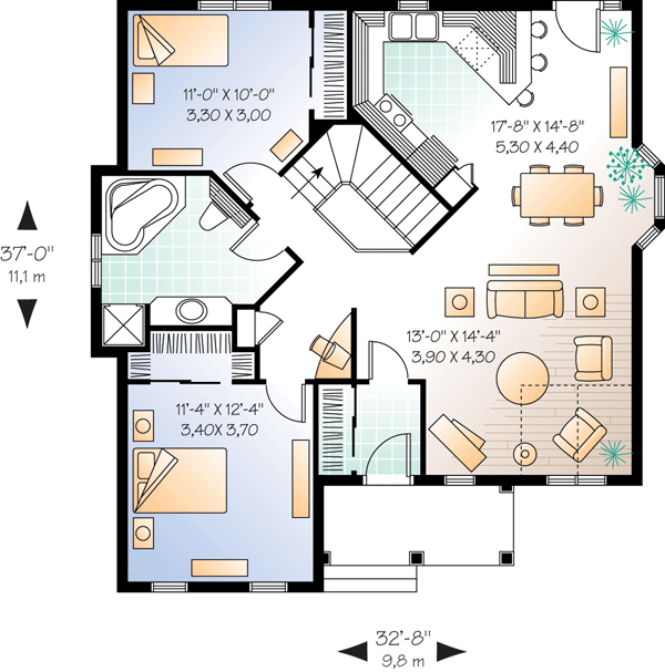 Narrow Lot One-Story Traditional Level One of Plan 64990