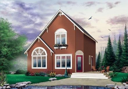 Cabin Saltbox Traditional Elevation of Plan 65003