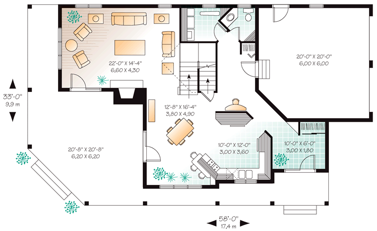 Country Farmhouse Traditional Level One of Plan 65004