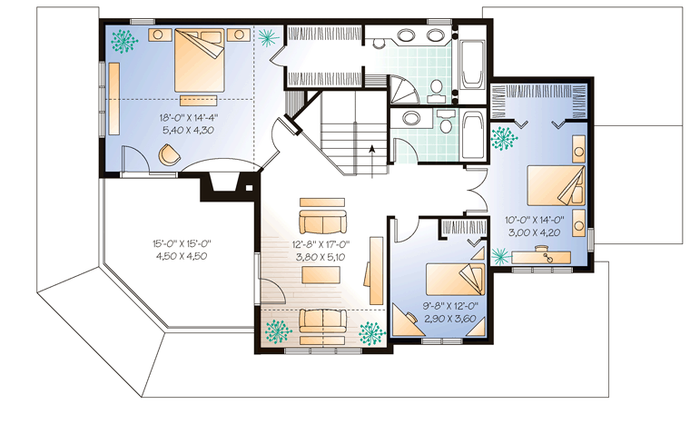 Country Farmhouse Traditional Level Two of Plan 65004