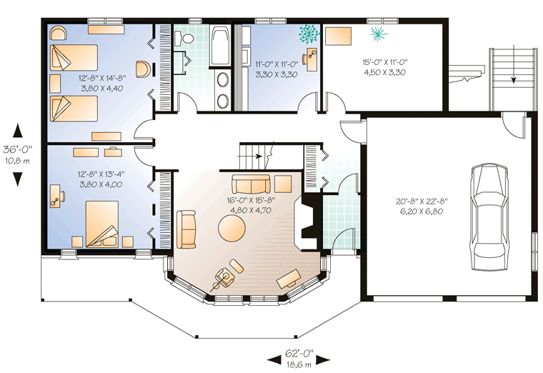 Contemporary Craftsman Traditional Level One of Plan 65008