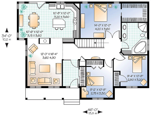 Bungalow One-Story Traditional Level One of Plan 65014