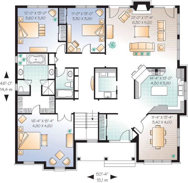 One-Story Traditional Level One of Plan 65029