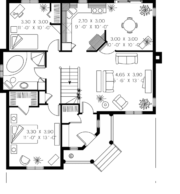 Cottage Country Level One of Plan 65050