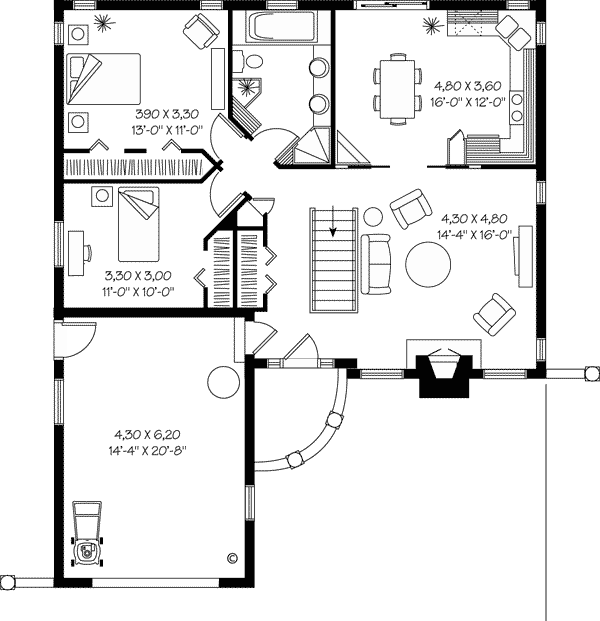 European One-Story Traditional Level One of Plan 65072