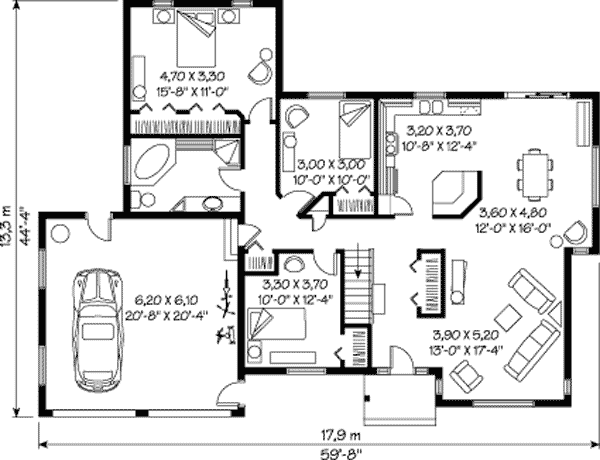 One-Story Ranch Traditional Level One of Plan 65077