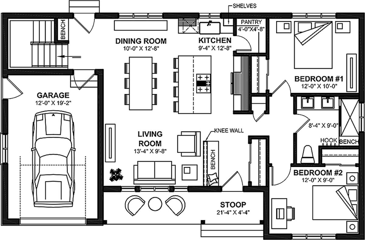 European One-Story Traditional Level One of Plan 65081