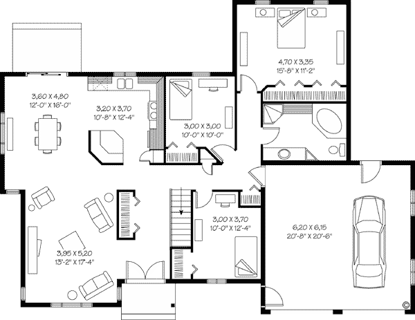 Bungalow One-Story Traditional Level One of Plan 65086