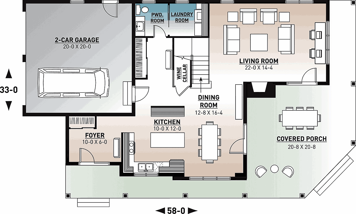 Country Craftsman Farmhouse Level One of Plan 65231