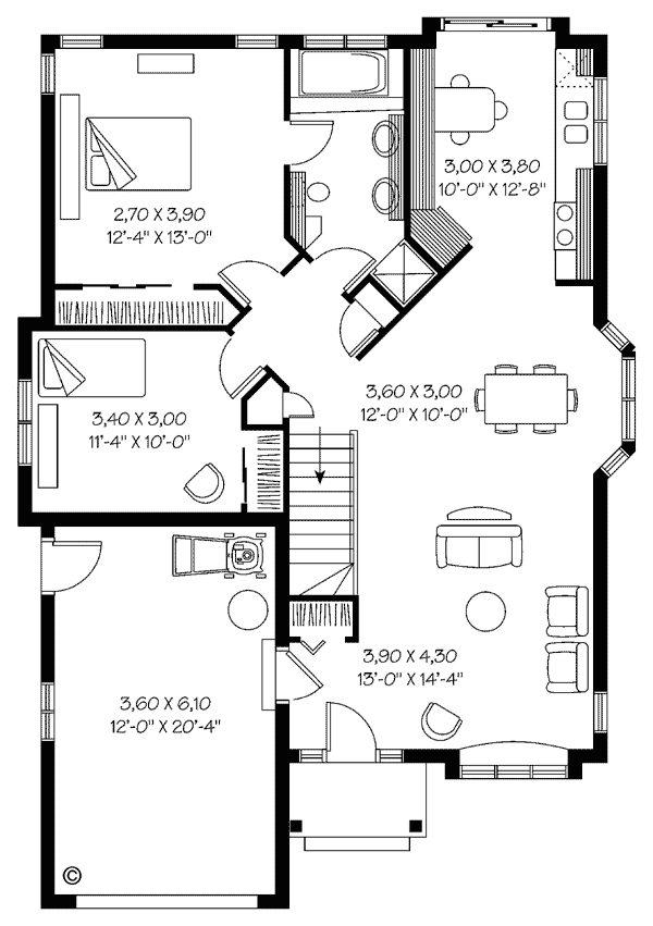 Bungalow One-Story Traditional Level One of Plan 65241