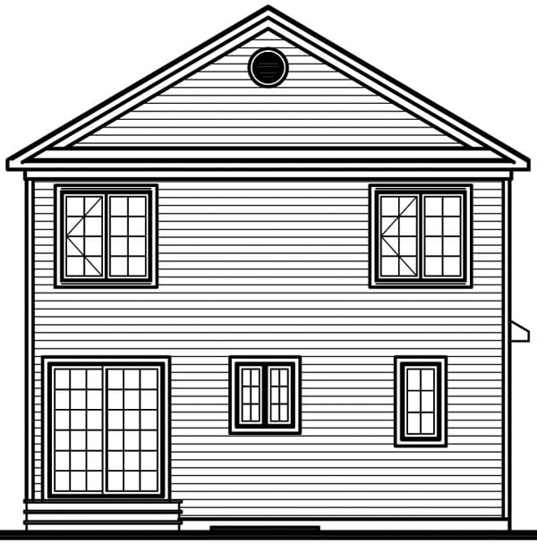 Colonial Narrow Lot Rear Elevation of Plan 65242