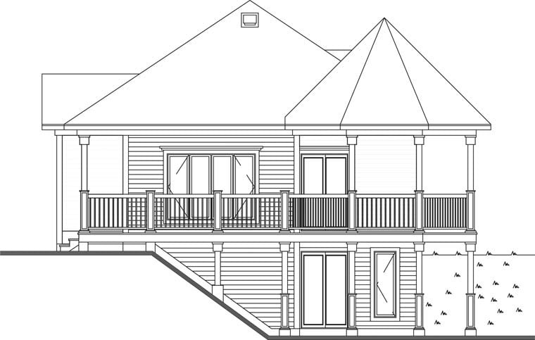 Bungalow Cabin Coastal Country Victorian Rear Elevation of Plan 65263