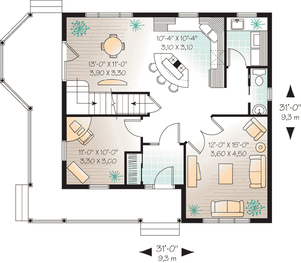 Country Farmhouse Level One of Plan 65288
