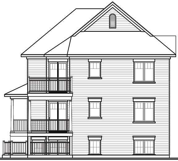 Narrow Lot Traditional Rear Elevation of Plan 65340