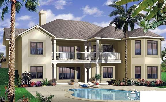 Florida One-Story Rear Elevation of Plan 65341