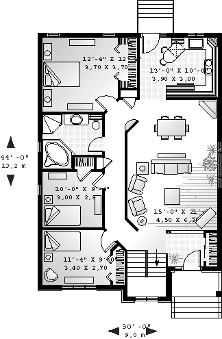 Narrow Lot One-Story Traditional Level One of Plan 65351