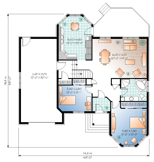 One-Story Victorian Level One of Plan 65375