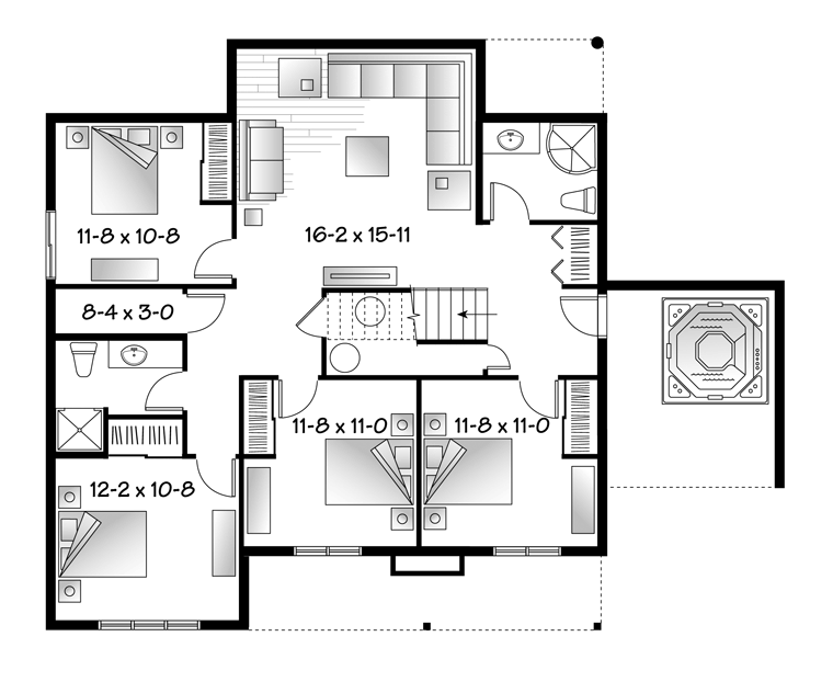 Cottage Country Craftsman Lower Level of Plan 65379