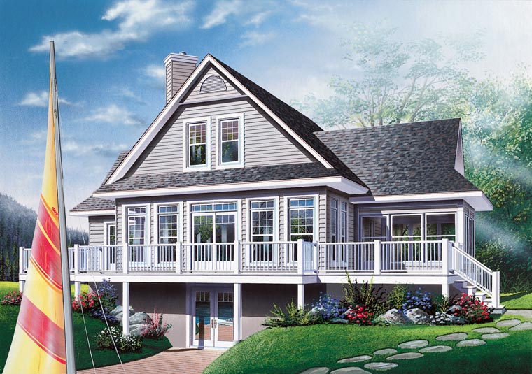 Coastal Country Craftsman Traditional Rear Elevation of Plan 65380