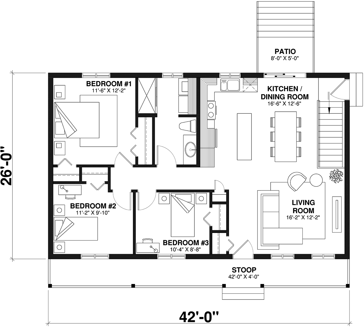 One-Story Ranch Traditional Level One of Plan 65383