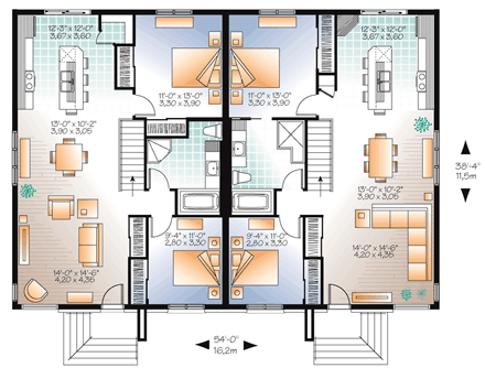 Multi-Family Plan 65384 First Level Plan