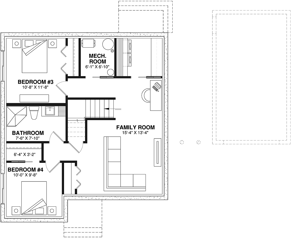 One-Story Ranch Lower Level of Plan 65387