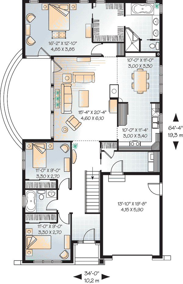 Bungalow Country Craftsman Level One of Plan 65435