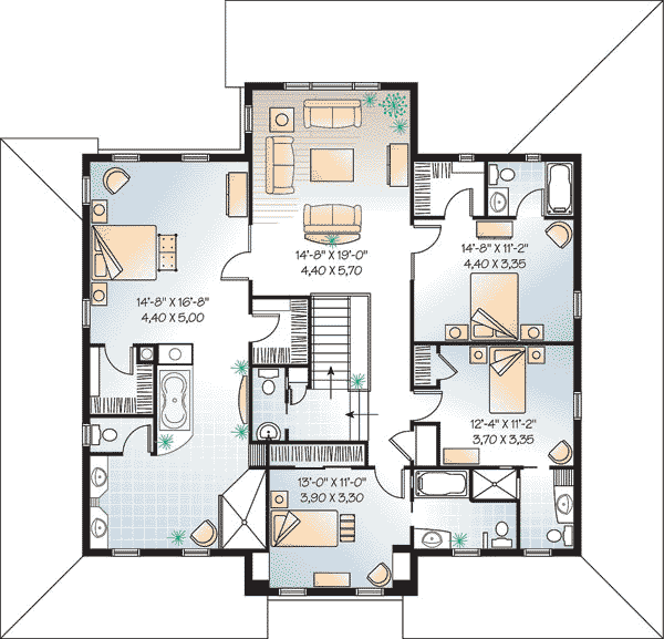 Country Farmhouse Traditional Level Two of Plan 65458