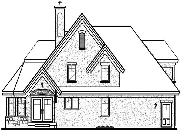 Country European Tudor Victorian Rear Elevation of Plan 65471