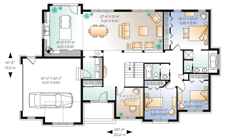 Bungalow Ranch Level One of Plan 65493