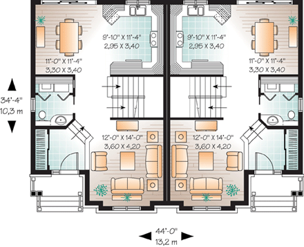 Multi-Family Plan 65532 First Level Plan