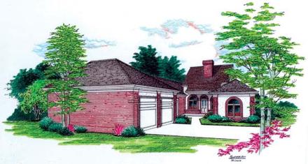 European One-Story Elevation of Plan 65611