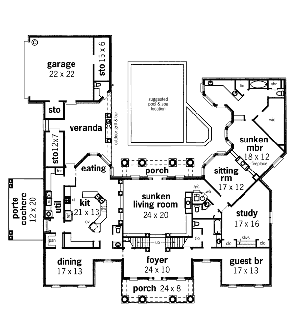 Colonial Plantation Southern Level One of Plan 65614