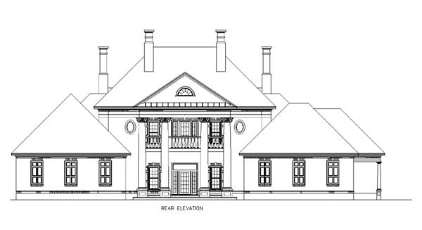 Colonial Plantation Southern Rear Elevation of Plan 65614