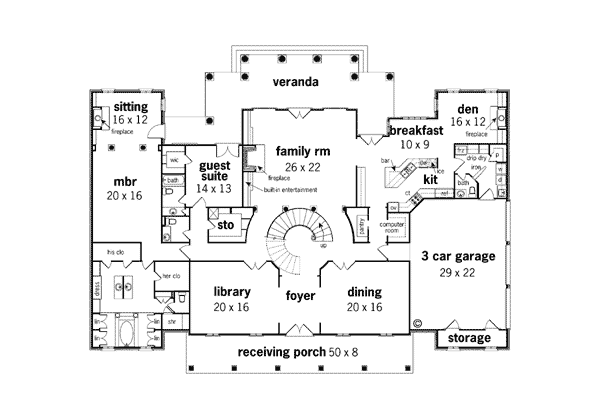 Colonial Plantation Southern Level One of Plan 65615