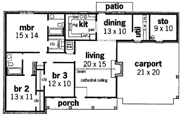 One-Story Ranch Traditional Level One of Plan 65617