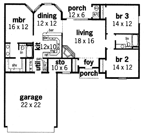 One-Story Ranch Level One of Plan 65618