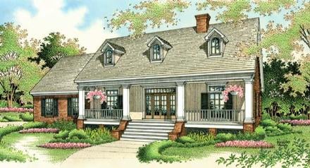 Colonial Country Southern Elevation of Plan 65622