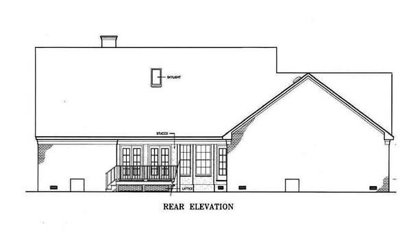 One-Story Southern Rear Elevation of Plan 65626